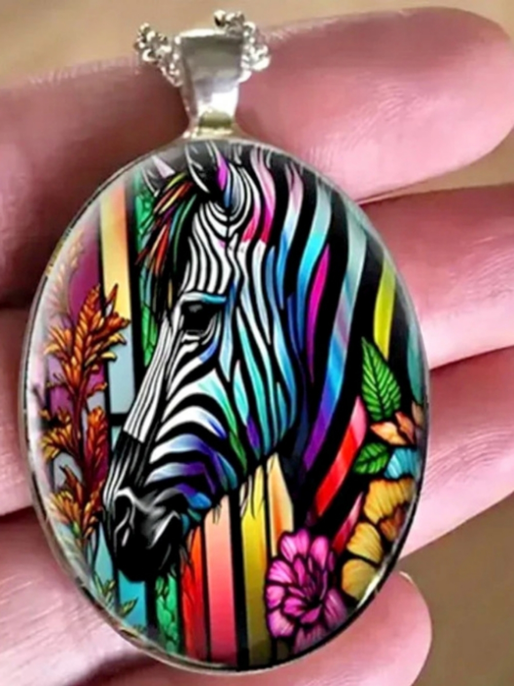 Zebra Floral Multicolor Pendant Necklace New